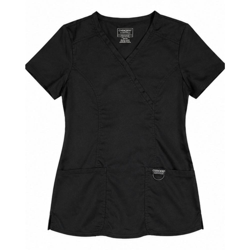 Cherokee Workwear Black Scrub Set Women’s Small Mock Wrap Cargo Medical Uniform - Picture 3 of 3